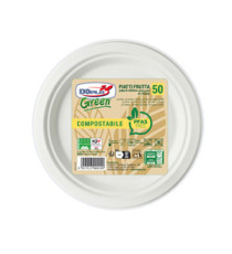 Piatto frutta monouso - rotondo - diametro 17 cm - cellulosa - bianco - Dopla Green - conf. 50 pezzi