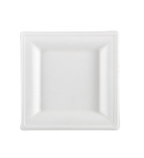 Piatto piano monouso - quadrato - 16 x 16 cm - canna da zucchero - bianco - Signor Bio - conf. 50 pezzi