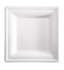 Piatto piano monouso - quadrato - 20 x 20 cm - canna da zucchero - bianco - Signor Bio - conf. 50 pezzi
