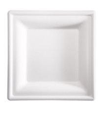 Piatto piano monouso - quadrato - 20 x 20 cm - canna da zucchero - bianco - Signor Bio - conf. 50 pezzi