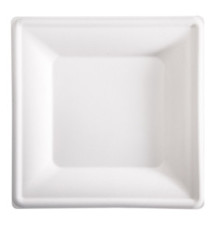 Piatto piano monouso - quadrato - 26 x 26 cm - canna da zucchero - bianco - Signor Bio - conf. 50 pezzi