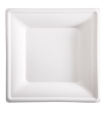 Piatto piano monouso - quadrato - 26 x 26 cm - canna da zucchero - bianco - Signor Bio - conf. 50 pezzi