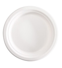 Piatto piano monouso - rotondo - diametro 18 cm - canna da zucchero - bianco - Signor Bio - conf. 125 pezzi