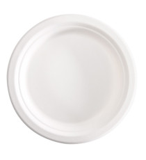 Piatto piano monouso - rotondo - diametro 18 cm - canna da zucchero - bianco - Signor Bio - conf. 50 pezzi