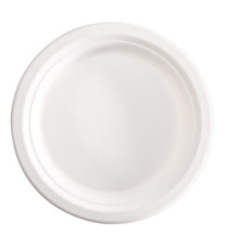 Piatto piano monouso - rotondo - diametro 18 cm - canna da zucchero - bianco - Signor Bio - conf. 50 pezzi