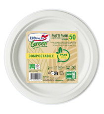 Piatto piano monouso - rotondo - diametro 22 cm - cellulosa - bianco - Dopla Green - conf. 50 pezzi