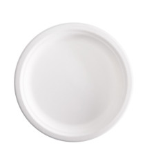 Piatto piano monouso - rotondo - diametro 23 cm - canna da zucchero - bianco - Signor Bio - conf. 50 pezzi