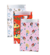Sacchetto regalo - fantasie assortite - c/patella adesiva - 26 x 40 + 5 cm - carta - Rex Sadoch - conf. 3pz