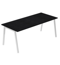 Scrivania lineare Easy - struttura bianca - gambe inclinate - 180 x 80 cm - nero venato