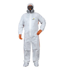 Tuta di protezione da rischio chimico DT125 - monouso - taglia L - PP/PE - bianco/arancio - Deltaplus