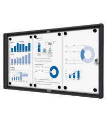 Bacheca per interni - con ante battenti -  3 fogli A4 - cornice nera - orizzontale - Showdown