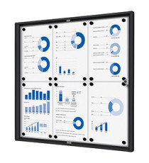 Bacheca per interni - con ante battenti -  6 fogli A4 - cornice nera - verticale - Showdown