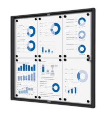 Bacheca per interni - con ante battenti -  6 fogli A4 - cornice nera - verticale - Showdown