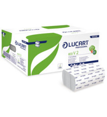 Asciugamani piegati a V Eco - 2 veli - goffratura corda - 21x21 cm - 19,5 gr -  bianco - Lucart - pacco 190 pezzi