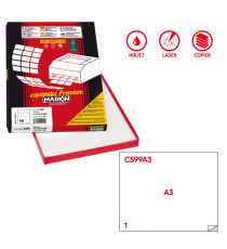 Etichette adesive C/599 - in carta - permanenti - 420 x 297 mm - 1 et/fg - 100 fogli - bianco - Markin