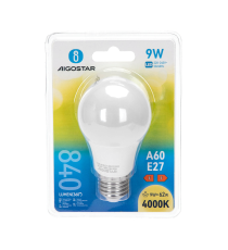 Lampadina A60 9W attacco E27 840 lumen 4000K luce naturale misura D60xH108mm CRI80Ra Equivalenza lampada incandescente: 62W
