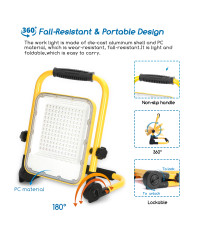 Faro led portatile da cantiere ricaricabile 100W 2200 lumen 6500K luce fredda IP65 - L304xW56xH385mm - orientabile a 360 gradi