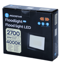 Faro led 30W nero 2700 lumen luce naturale 4000K, ultrasottile IP65 Dimensioni: L142xW112xH27mm Serie 07