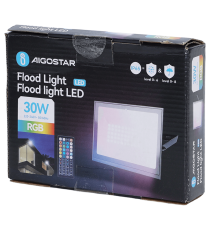 Faro led 30W nero RGB con telecomando, multicolore RGB, ultrasottile IP65 Dimensioni: L180xW118xH27mm Serie 07