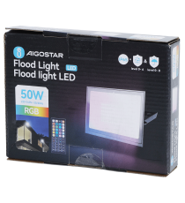 Faro led 50W nero RGB con telecomando, multicolore RGB, ultrasottile IP65 Dimensioni: L180xW118xH27mm Serie 07