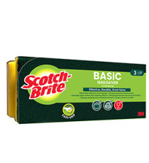 Spugna abrasiva Basic - salvadita - 14,2x2,4x11,5 cm - giallo/verde - Scotch-Brite - conf. 3 pezzi