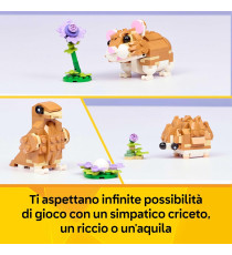 Lego Creator 3in1 - Simpatico criceto con fiore - Lego 31376 costruisci un riccio o un’aquila o un criceto 166pz Anni 7+