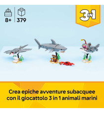 Lego Creator 3in1 - Squalo con scrigno del tesoro - Lego 31381 costruisci uno squalo o rana pescatrice o manta 379pz Anni 8+