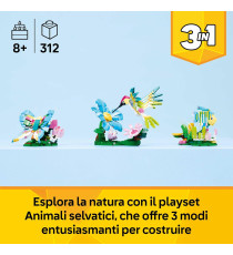 Lego Creator 3in1 - Animali selvatici: colibrì variopinto - Lego 31384 costruisci un colibrì o farfalla o pesce 312pz Anni 8+