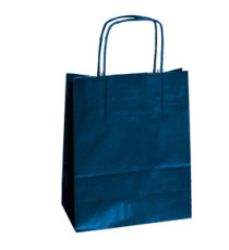 Shopper Twisted - maniglie cordino - 26 x 11 x 35 cm - carta kraft - blu - Mainetti Bags - conf. 25 pezzi