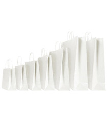 Shopper - maniglie cordino - 14 x 9 x 21 cm - carta kraft - bianco - Mainetti Bags - conf. 25 pezzi