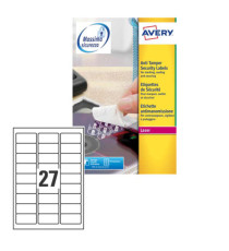 Etichette adesive L6114 - in poliestere - laser - permanenti - 63,5 x 29,6 mm - 27 et/fg - 20 fogli - bianco - Avery