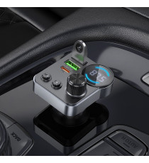 Trasmettitore Bluetooth Auto Hoco E86 48W PD QC3.0 con USB-C e 2 USB Nero, FM Bluetooth con ricarica rapida, supporto USB/TF