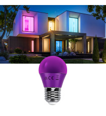 Lampadina led viola G45 4W attacco E27 misura D45H78mm Equivalenza lampada incandescente: 30W protezione IP20