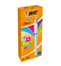 Penna a sfera scatto multifunzione 4 Colours Fun  - punta 1,0mm - rosa, verde chiaro, turchese, viola - Bic - conf. 12 p