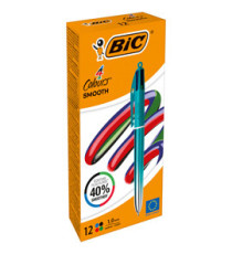 Penna a sfera scatto multifunzione 4 Colours Smooth - punta 1.0 mm - fusto verde acqua - Bic - conf. 12 pezzi
