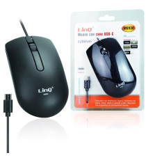 Mouse Linq M6930 usb type-c ottico nero, cavo USB-C da150cm - 1200dpi, due pulsanti + rotella, Design ergonomico