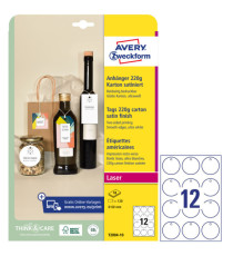 Cartellino stampabile - in cartoncino - con bordi lisci - laser - diametro 60 mm - 12 cart/fg - 10 fogli - bianco - Aver