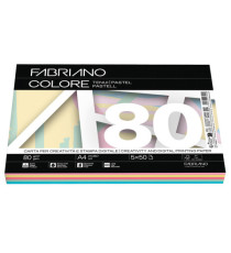 Carta Fabriano Colore - A4 - 80 gr - mix 5 colori tenui - Fabriano - conf. 250 fogli