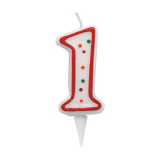 Candelina Zuccherino - numero 1 - H 8.5 cm - Big Party