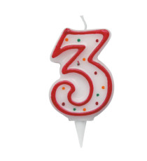 Candelina Zuccherino - numero 3 - H 8.5 cm - Big Party