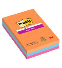 Blocco Post-it Super Sticky - 4690-3SS-BOOS - a righe - 101 x 152 mm - colori Boost - 90 fogli - Post-it - conf. 3 pezzi