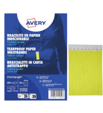 Braccialetti identificativi - in Tyvek - giallo fluo - 265 x 19 mm - 50 fogli - 10 et/fg - Avery - Conf. 500 pezzi