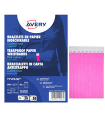 Braccialetti identificativi - in Tyvek - rosa fluo - 265 x 19 mm - 50 fogli - 10 et/fg - Avery - Conf. 500 pezzi