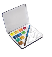 Acquerelli Aquafine - colori assortiti - Daler Rowney - scatola metallo 10 acquerelli + pennello + tavolozza
