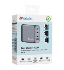 Adattatore da viaggio GNC-100 - 2x USB-C PD 1x USB-C PD 65W, 1x USB-A QC 3.0 100W - Verbatim - 32202
