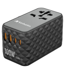 Adattatore da viaggio UTA-06 2x USB-C PD 100W & QC 4+ / 2x USB-A QC 3.0 - Verbatim - 32121