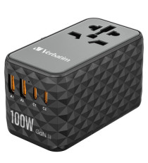 Adattatore da viaggio UTA-06 2x USB-C PD 100W & QC 4+ / 2x USB-A QC 3.0 - Verbatim - 32121