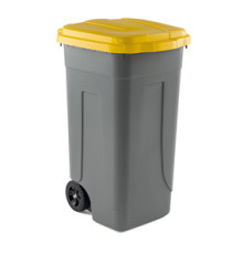 Bidone mobile - con chiusura a clip - 49x54x85 cm - 100 L - grigio/giallo - Mobil Plastic