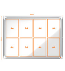 Bacheca per interni - fondo magnetico bianco - 8 fogli A4 - orizzontale - Nobo