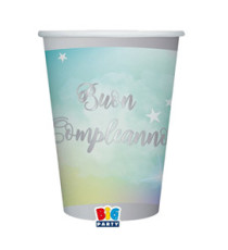 Bicchiere Soft Rainbow - Buon Compleanno - 200 ml - carta - Big Party - conf. 8 pezzi